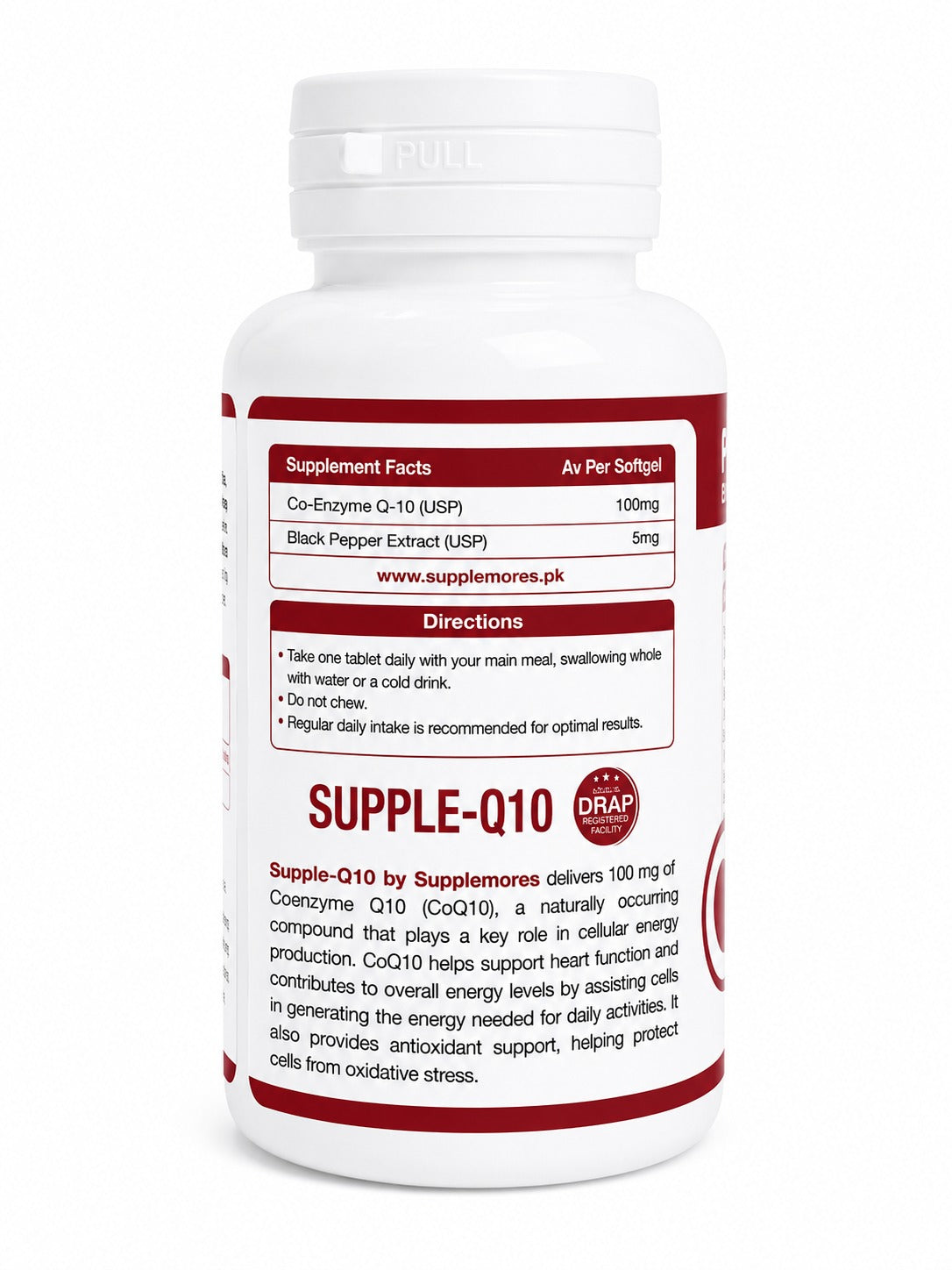 CoQ10 100mg + Black Pepper Extract 5mg (30 Softgels) Supplemores