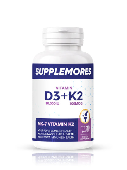 Vitamin D3 10,000 IU + K2 100 MCG (30 Softgels) Supplemores
