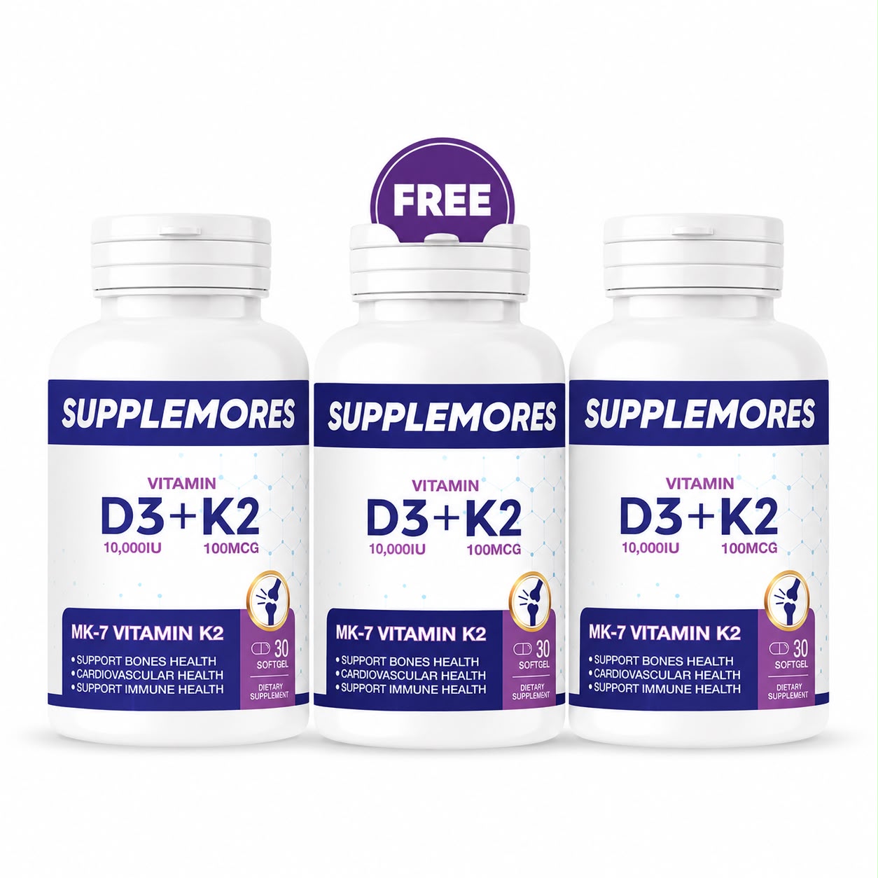 Vitamin D3 10,000 IU + K2 100 MCG (3 Packs) Supplemores