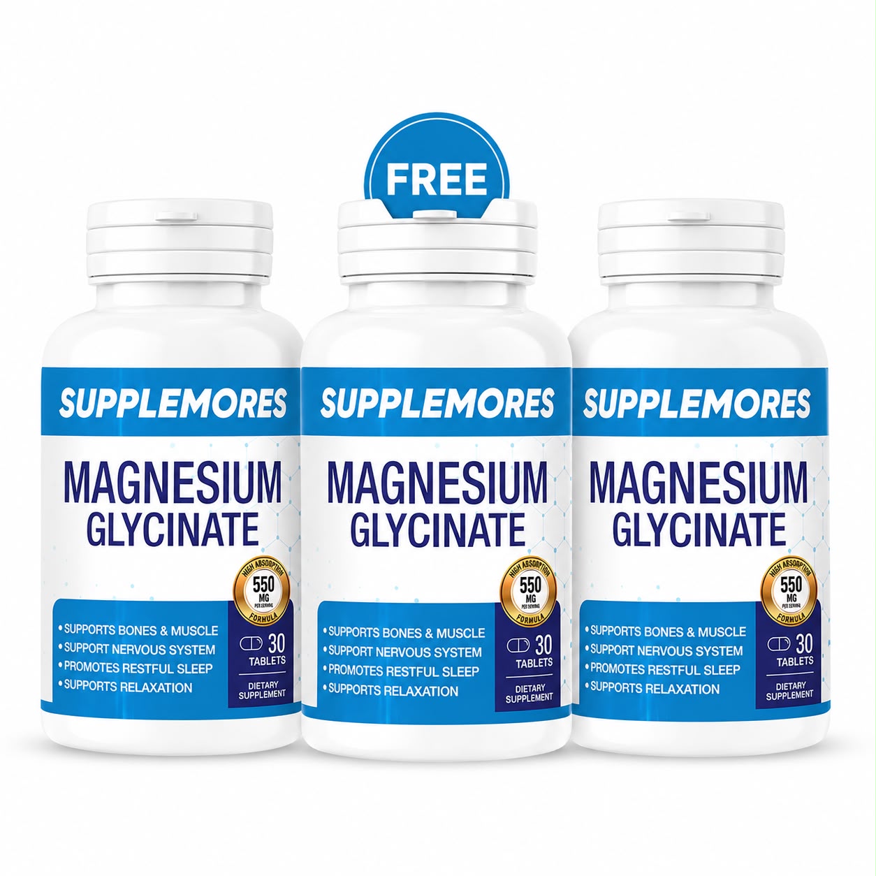 Magnesium Glycinate 550mg (3 Packs) Supplemores